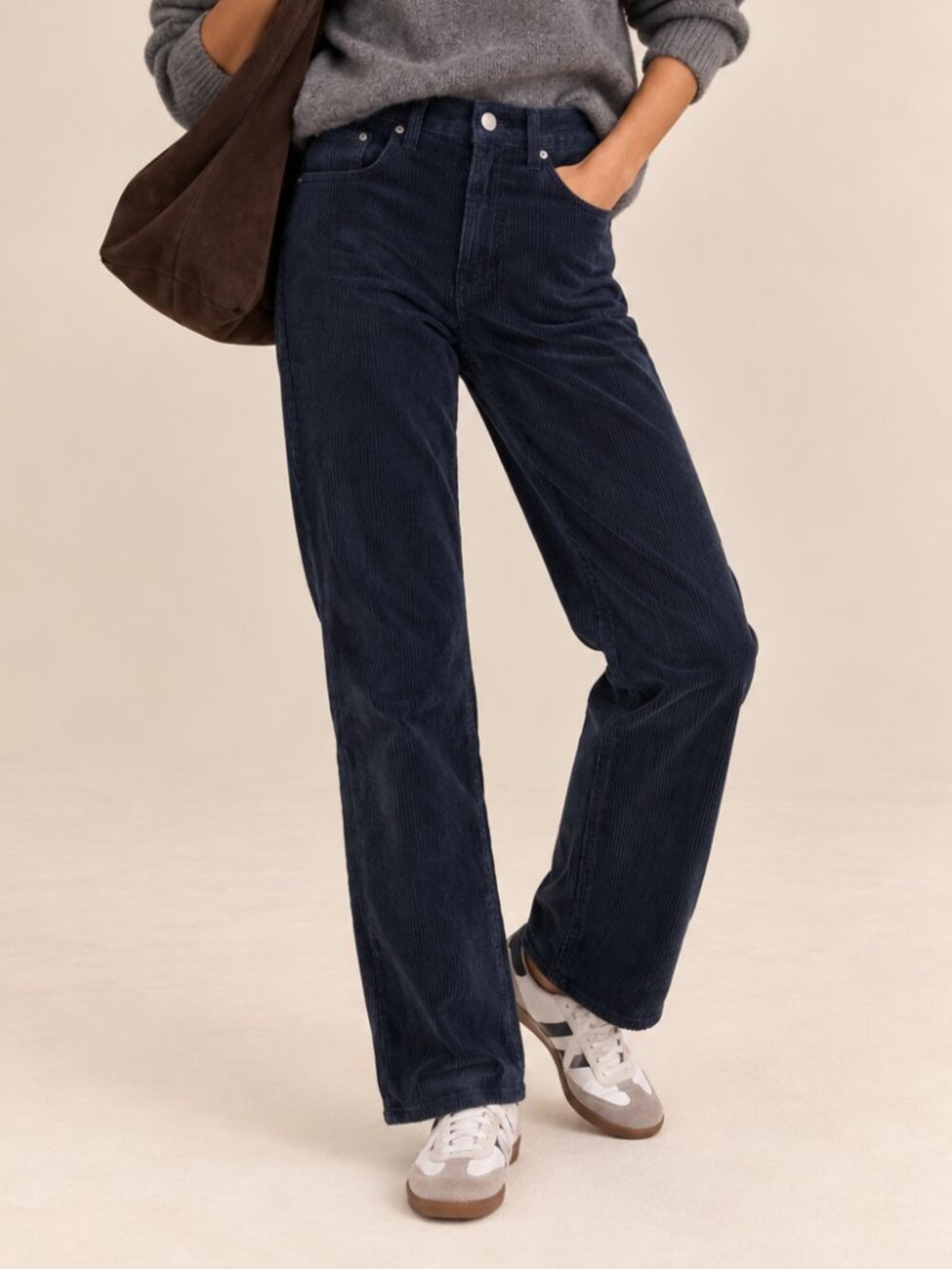 Aritzia Denim Forum Navy Blue Corduroy The Joni High Rise Loose Pants Sz 28